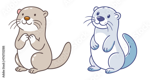 Cute cartoon otters together adorable aquatic mammals playful pals