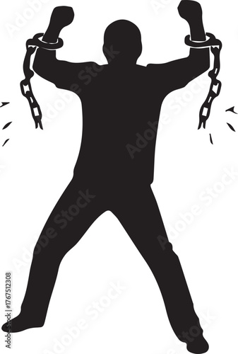 Silhouette of a person breaking free from chains symbolizing human rights and freedom celebration