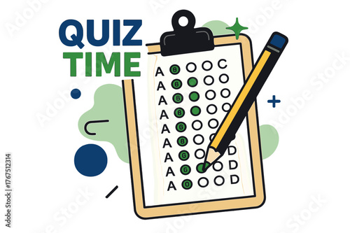 Playful Quiz Scene. Clipboard with quiz answer sheet. A neat clipboard holds a multiple-choice answer sheet