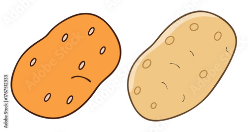 Sad orange potato next to happy yellow potato showing different emotions