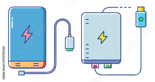 Power bank charging a smartphone via usb cable connection