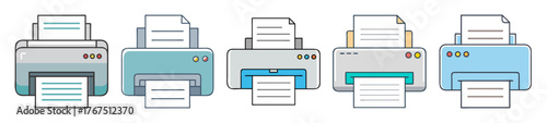 Various printer icons showcasing different styles and colors for printing tasks