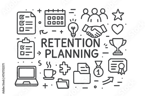 Retention Planning Elements. Retention Planning. Hand-drawn doodle illustration of Retention Planning.