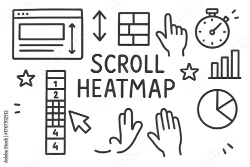 Scroll Heatmap Doodle. Scroll Heatmap. Hand-drawn doodle illustration of Scroll Heatmap. webpage frame,