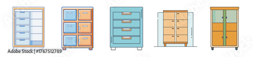 Modern storage cabinet designs with multi-colored drawers and shelves