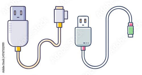 Two usb cables with different connectors for device charging and data transfer