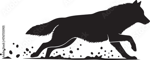 Dynamic silhouette of a wolf running through dust and debris wildlife animal
