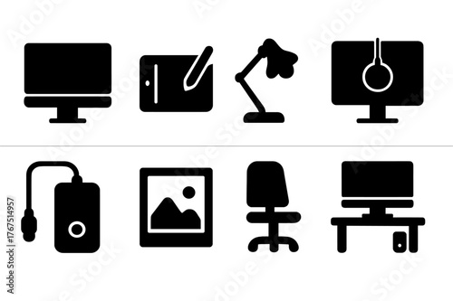 Restoration Studio Icons. Professional restoration studio. Filled icon set of professional restoration studio: