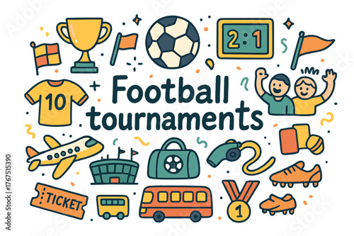Football Tournament Doodles. Football tournaments. Hand-drawn doodle illustration of football tournaments.