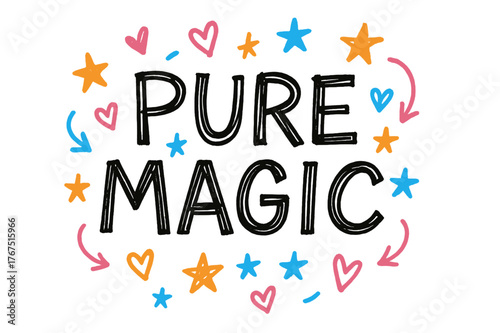 Colorful Magic Sketch. Pure Magic ? Doodle / Sketch: spontaneous hand-drawn letters outlined roughly; tiny