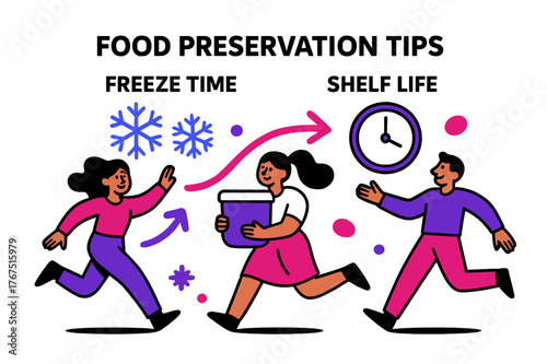 Food Preservation Chart. Food preservation tips. Illustrated concept of a chart showing ?Freeze Time? and