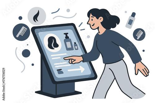 Dynamic Interactive Showcase. Interactive display. A glowing touch screen showing product information, with a