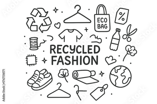 Recycled Fashion Doodles. Recycled Fashion. Hand-drawn doodle illustration of Recycled Fashion. recycling