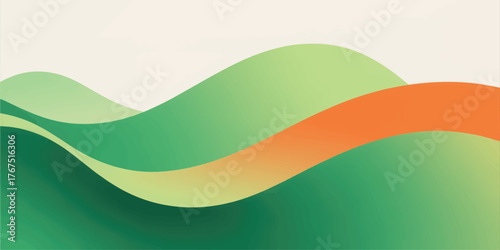 Abstract flowing wave design with green and orange gradients, minimalist background