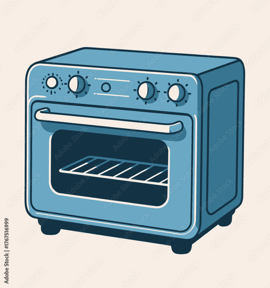 Obraz premium Blue retro oven appliance with knobs, vintage kitchen design, isolated
