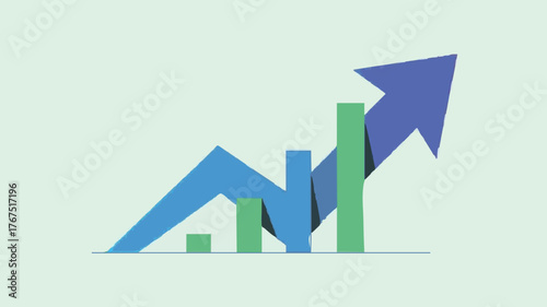 A minimalist vecter on of visual representation of upward trending graph with bars and arrow indicating growth and progress rate silhouette