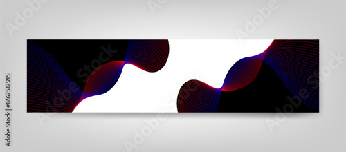 Elegant Black and White Linkedin Banner Background with Red and Blue Abstract Wave Lines