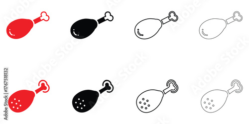 Chicken Drumstick Icon vector, Fried chicken leg, fried chicken drumsticks vector, silhouette and line art