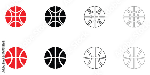 Basketball vector icon set, Basketball logo icon vector, silhouette and line art