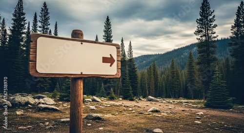 Wallpaper Mural Blank Wooden Signpost With Arrow Pointing Right on a Shaded Forest Pathway Torontodigital.ca
