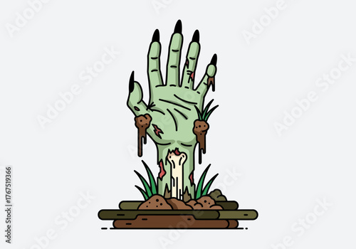Cartoon Zombie Hand Rising From the Grave Illustration.