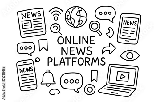 Online News Doodle. Online News Platforms. Hand-drawn doodle illustration of Online News Platforms. newspaper,