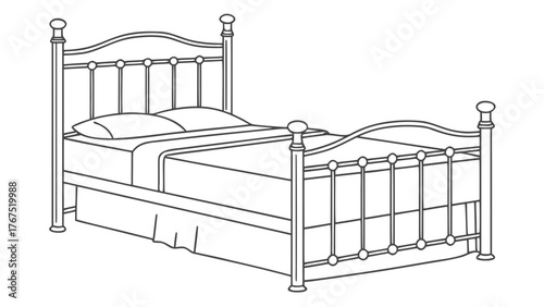 Elegant antique metal bed frame with crisp linens and pillows, perfect for interior design inspiration and bedroom decor