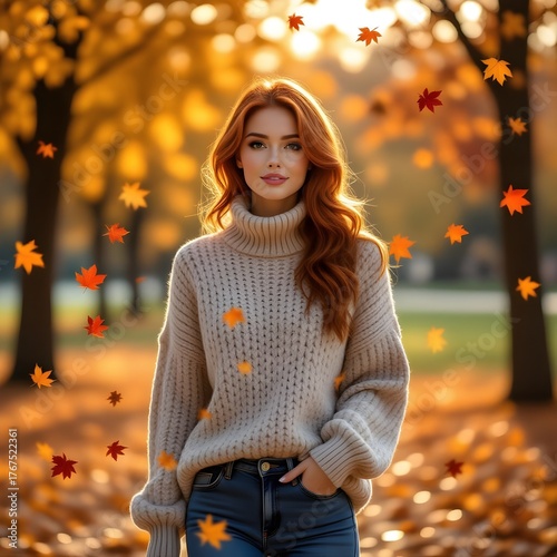 young woman in autumn park