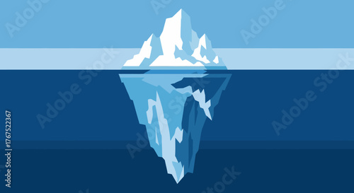 Iceberg with a large hidden underwater part illustration.