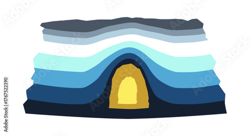 Illustration of geological strata and a subterranean cavern.