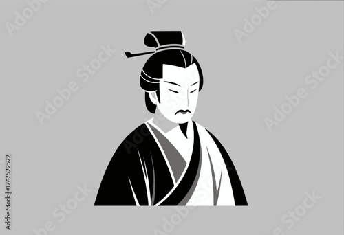 Minimalist vector portrait of ancient scholar in traditional robe and hat, isolated