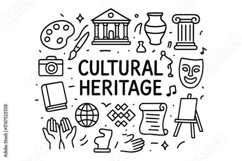 Cultural Heritage Doodle. Cultural Heritage. Hand-drawn doodle illustration of cultural heritage and