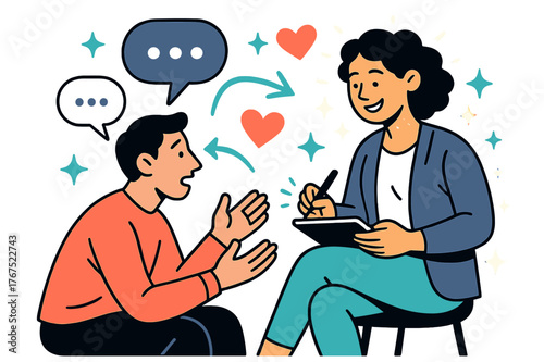 Empathetic Therapeutic Dialogue. Therapeutic conversation. A glowing therapist listening attentively to a