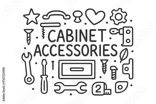 Cabinet Accessories Doodle. Cabinet Accessories. Hand-drawn doodle illustration of Cabinet Accessories. drawer