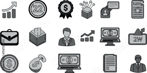 Monochromatic Business and Finance Icon Set for Digital Projects.