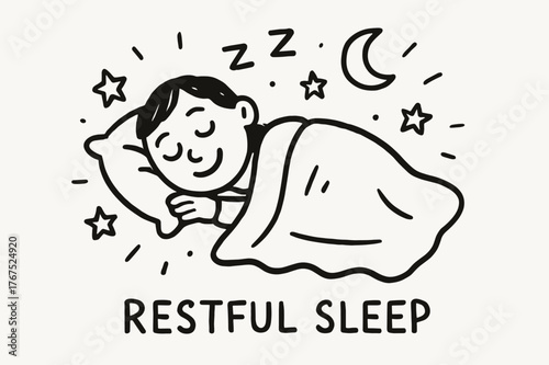 Restful Sleep Doodle. Restful sleep. Hand-drawn doodle illustration of restful sleep.