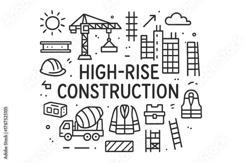 High-Rise Construction Doodle. High-Rise Construction. Hand-drawn doodle illustration of High-Rise