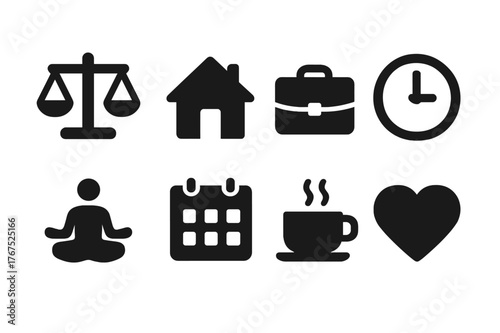 Work-Life Balance Icons. Work-life balance. Filled icon set of Work-life balance: scale, home, briefcase,