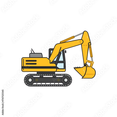Modern yellow excavator illustration ready for construction projects, representing progress, development, and powerful equipment in an easily scalable vector design