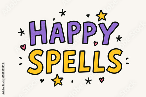 Happy Spell Doodles. Happy Spells ? Doodle / Sketch: hand-drawn bouncy letters outlined roughly; tiny doodles
