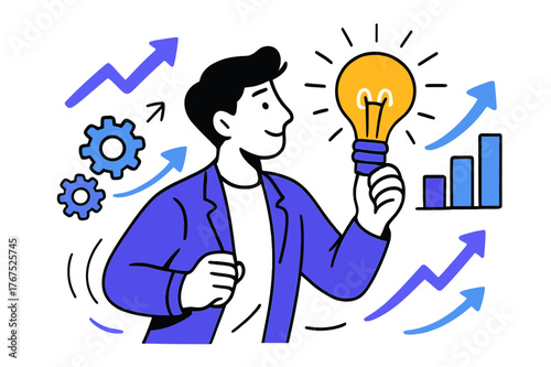 Visionary Innovation Scene. Entrepreneurship and innovation. A visionary person holding a glowing lightbulb