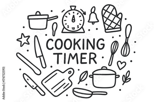 Cooking Timer Doodle. Cooking Timer. Hand-drawn doodle illustration of Cooking Timer. timer, clock, saucepan,