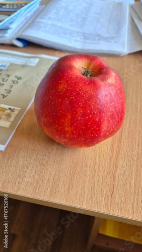 Fresh Red Apple on Wooden Surface