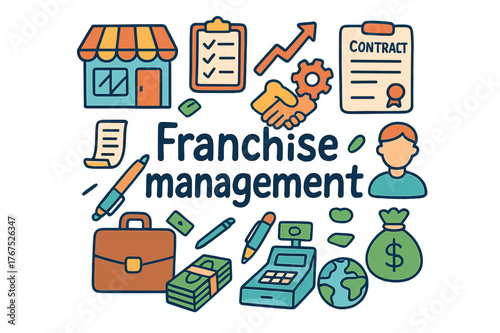 Franchise Management Doodles. Franchise management. Hand-drawn doodle illustration of Franchise management.