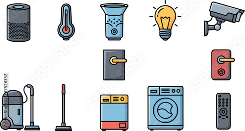 Colorful Icon Set of Smart Home Devices and Household Appliances.