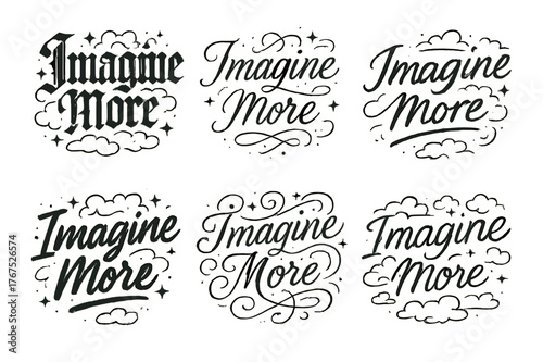 Calligraphy Imagination Grid. Imagine more. Create a calligraphy lettering illustration of the phrase: Imagine