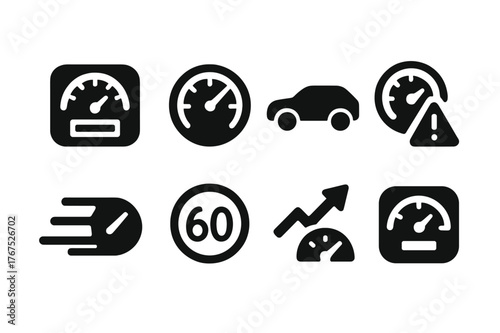 Speed Monitoring Icons. Speed monitoring. Filled icon set of speed monitoring: digital speedometer, tachometer