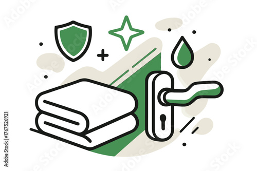 Hygiene Symbolism. Everyday hygiene. A minimal scene of a cloth folded neatly next to a polished handle, with