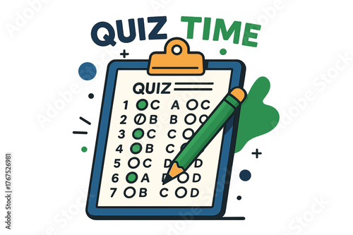 Playful Quiz Scene. Clipboard with quiz answer sheet. A neat clipboard holds a multiple-choice answer sheet