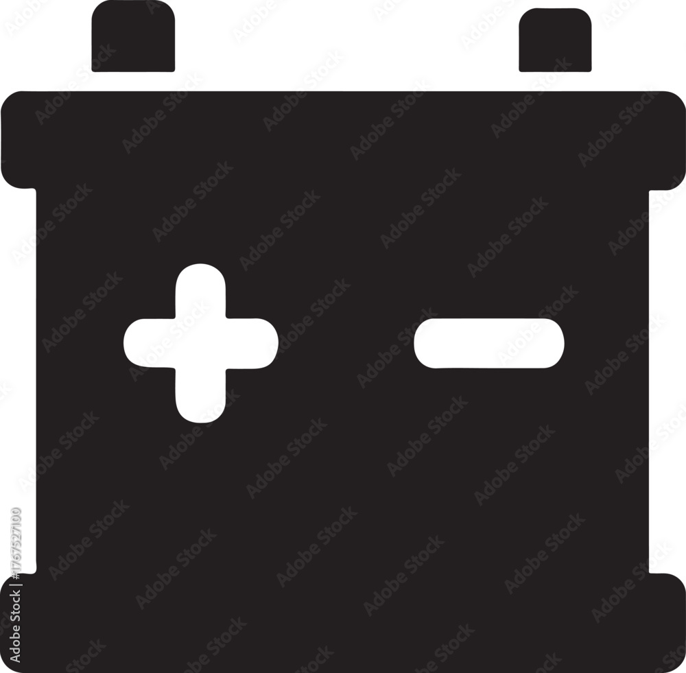 Obraz premium Battery replacement icon silhouette with positive and negative marks for automotive use.